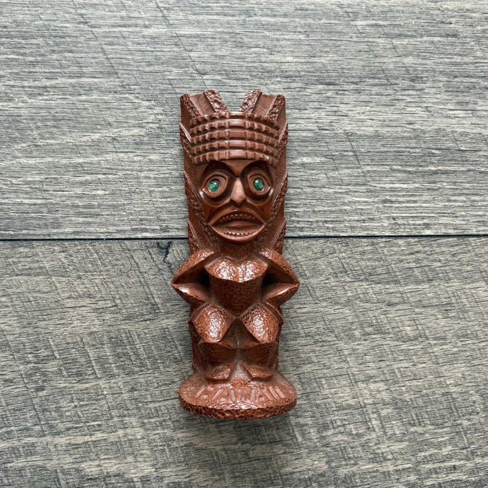 VTG 70s Coco Joe's Hawaii Tiki Wall Plaque #16-043 Polynesian Idol Green Eyes